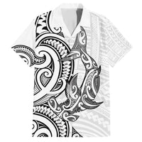 New Zealand Hammerhead Shark Family Matching Off Shoulder Short Dress and Hawaiian Shirt Maori Haehae Mangopare White LT14 Dad's Shirt - Short Sleeve White - Polynesian Pride