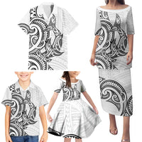 New Zealand Hammerhead Shark Family Matching Puletasi and Hawaiian Shirt Maori Haehae Mangopare White LT14 - Polynesian Pride