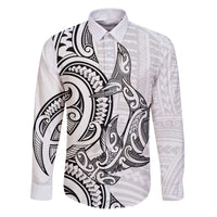 New Zealand Hammerhead Shark Family Matching Puletasi and Hawaiian Shirt Maori Haehae Mangopare White LT14 Dad's Shirt - Long Sleeve White - Polynesian Pride