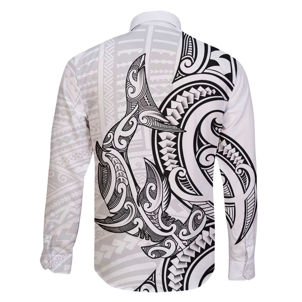 New Zealand Hammerhead Shark Family Matching Puletasi and Hawaiian Shirt Maori Haehae Mangopare White LT14 - Polynesian Pride