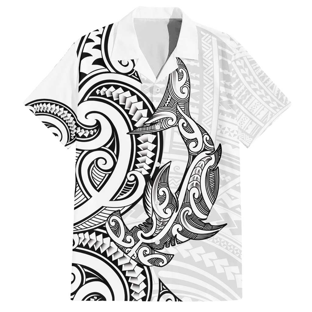 New Zealand Hammerhead Shark Family Matching Short Sleeve Bodycon Dress and Hawaiian Shirt Maori Haehae Mangopare White LT14 Dad's Shirt - Short Sleeve White - Polynesian Pride