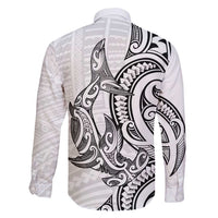 New Zealand Hammerhead Shark Family Matching Short Sleeve Bodycon Dress and Hawaiian Shirt Maori Haehae Mangopare White LT14 - Polynesian Pride