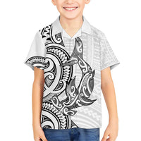New Zealand Hammerhead Shark Family Matching Short Sleeve Bodycon Dress and Hawaiian Shirt Maori Haehae Mangopare White LT14 Son's Shirt White - Polynesian Pride