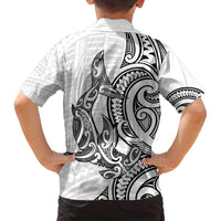 New Zealand Hammerhead Shark Family Matching Tank Maxi Dress and Hawaiian Shirt Maori Haehae Mangopare White LT14 - Polynesian Pride
