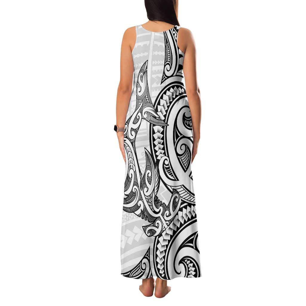 New Zealand Hammerhead Shark Family Matching Tank Maxi Dress and Hawaiian Shirt Maori Haehae Mangopare White LT14 - Polynesian Pride