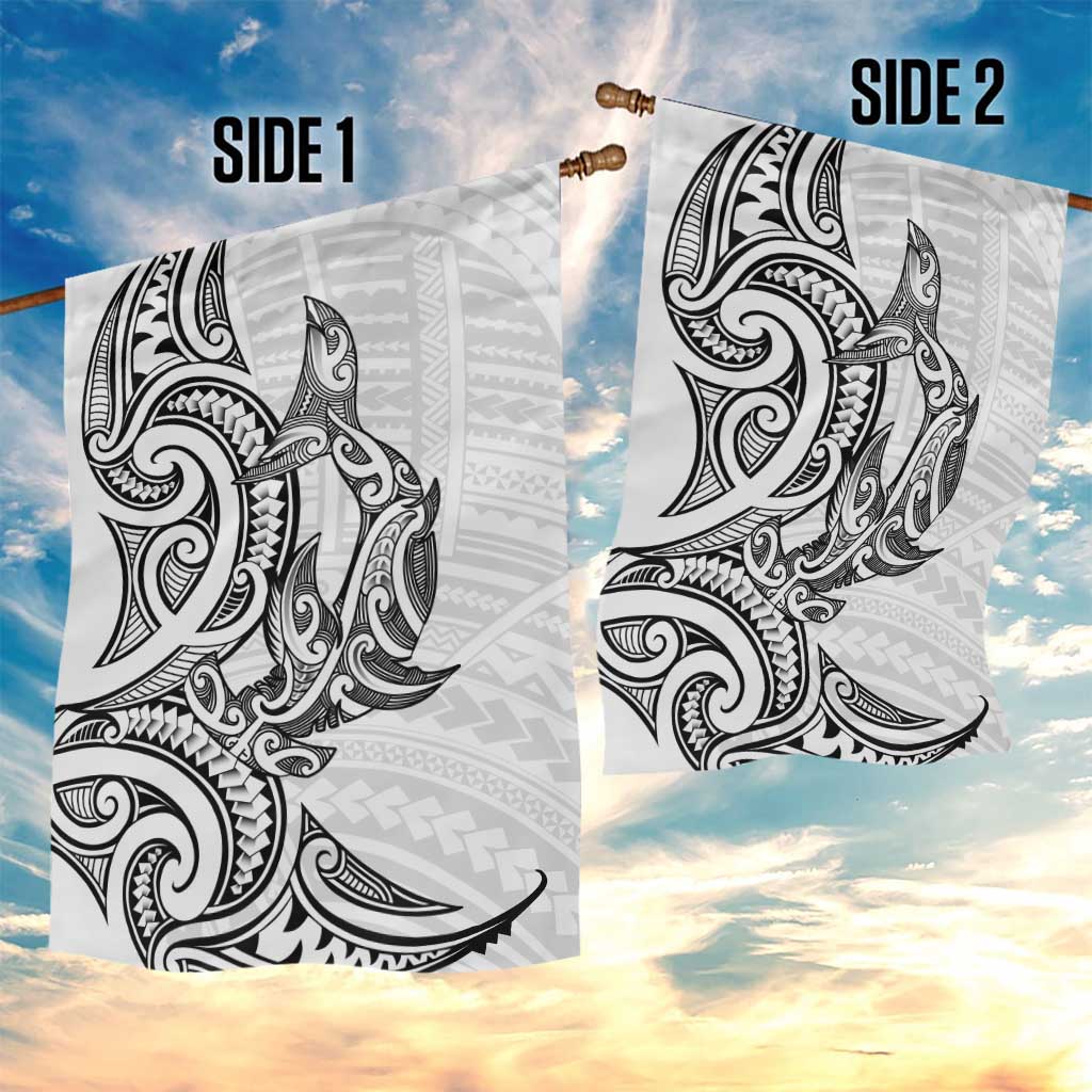 New Zealand Hammerhead Shark Garden Flag Maori Haehae Mangopare White - Polynesian Pride