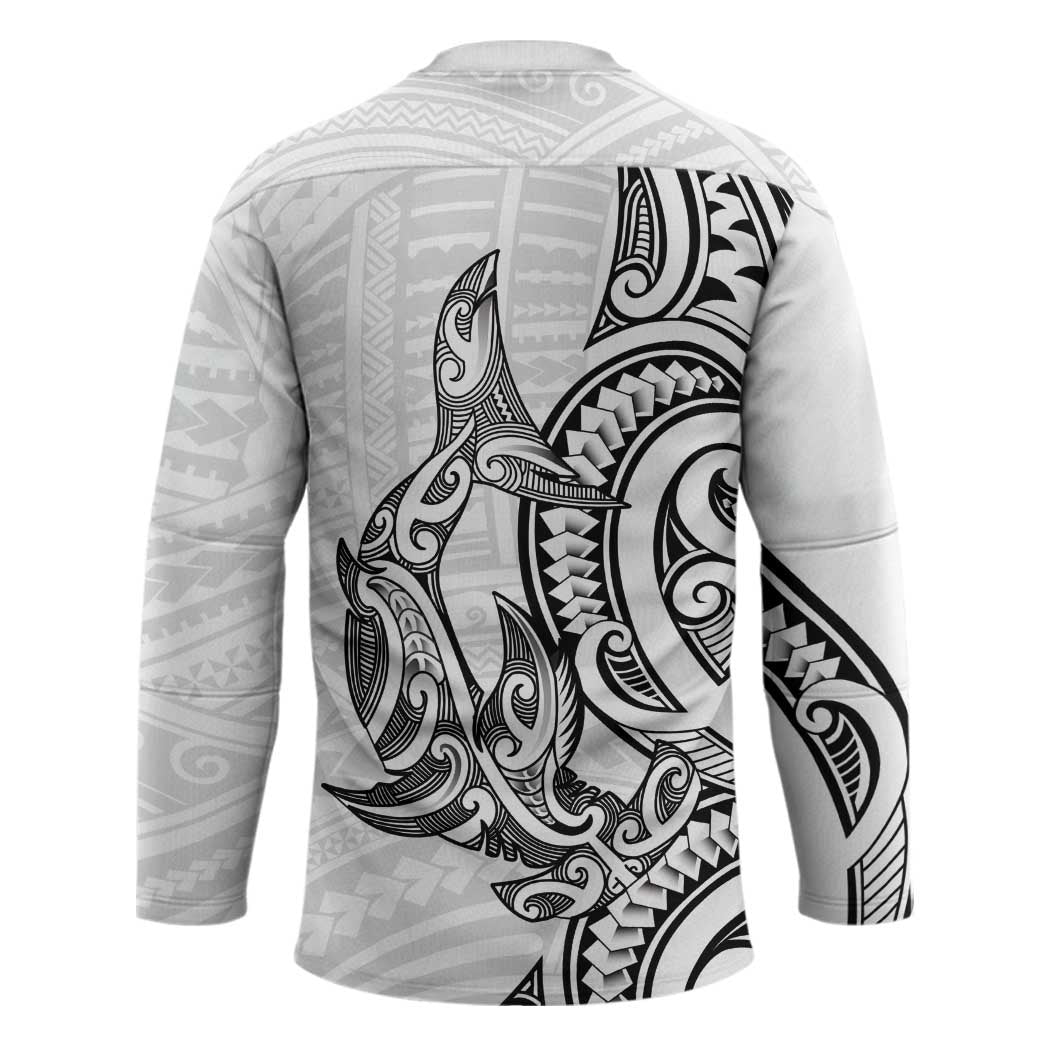 New Zealand Hammerhead Shark Hockey Jersey Maori Haehae Mangopare White - Polynesian Pride