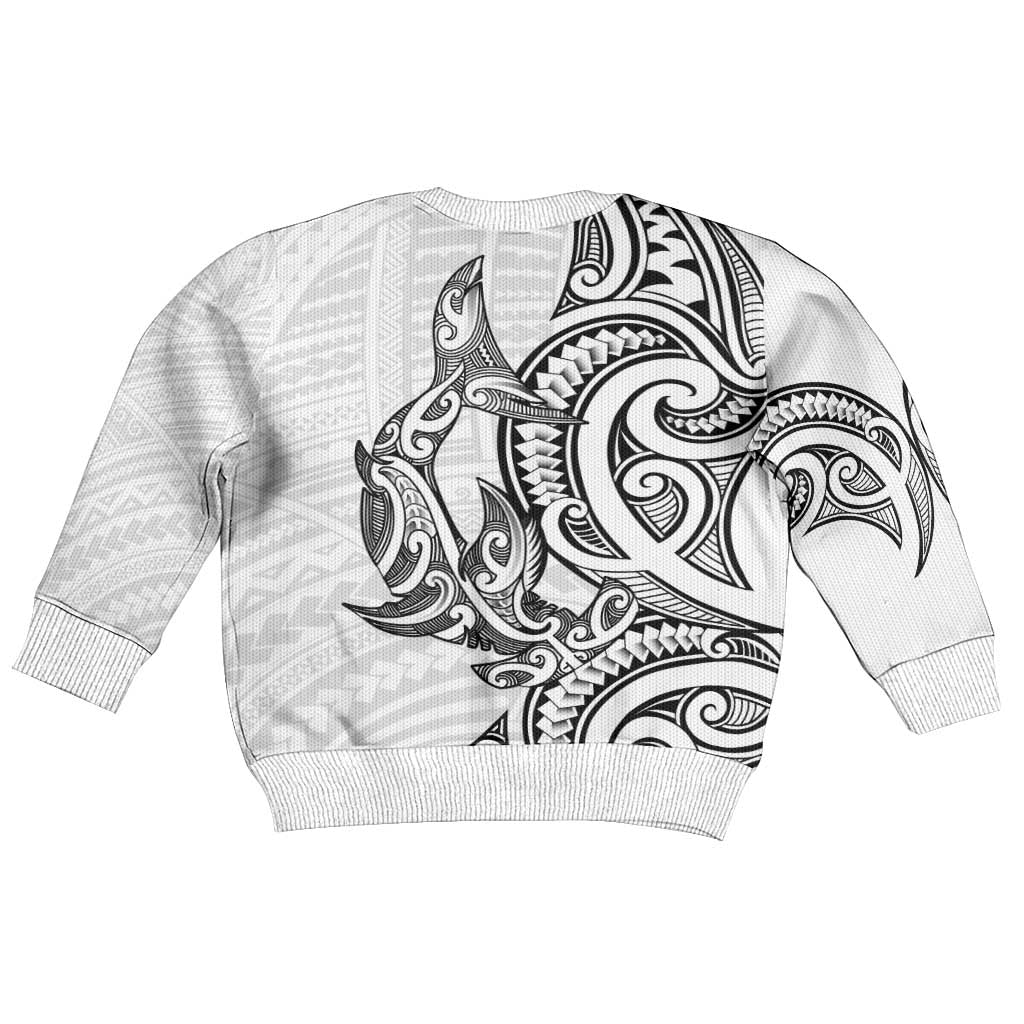 New Zealand Hammerhead Shark Kid Ugly Christmas Sweater Maori Haehae Mangopare White - Polynesian Pride