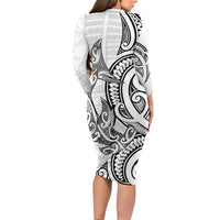 New Zealand Hammerhead Shark Long Sleeve Bodycon Dress Maori Haehae Mangopare White LT14 - Polynesian Pride