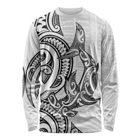 New Zealand Hammerhead Shark Long Sleeve Shirt Maori Haehae Mangopare White - Polynesian Pride