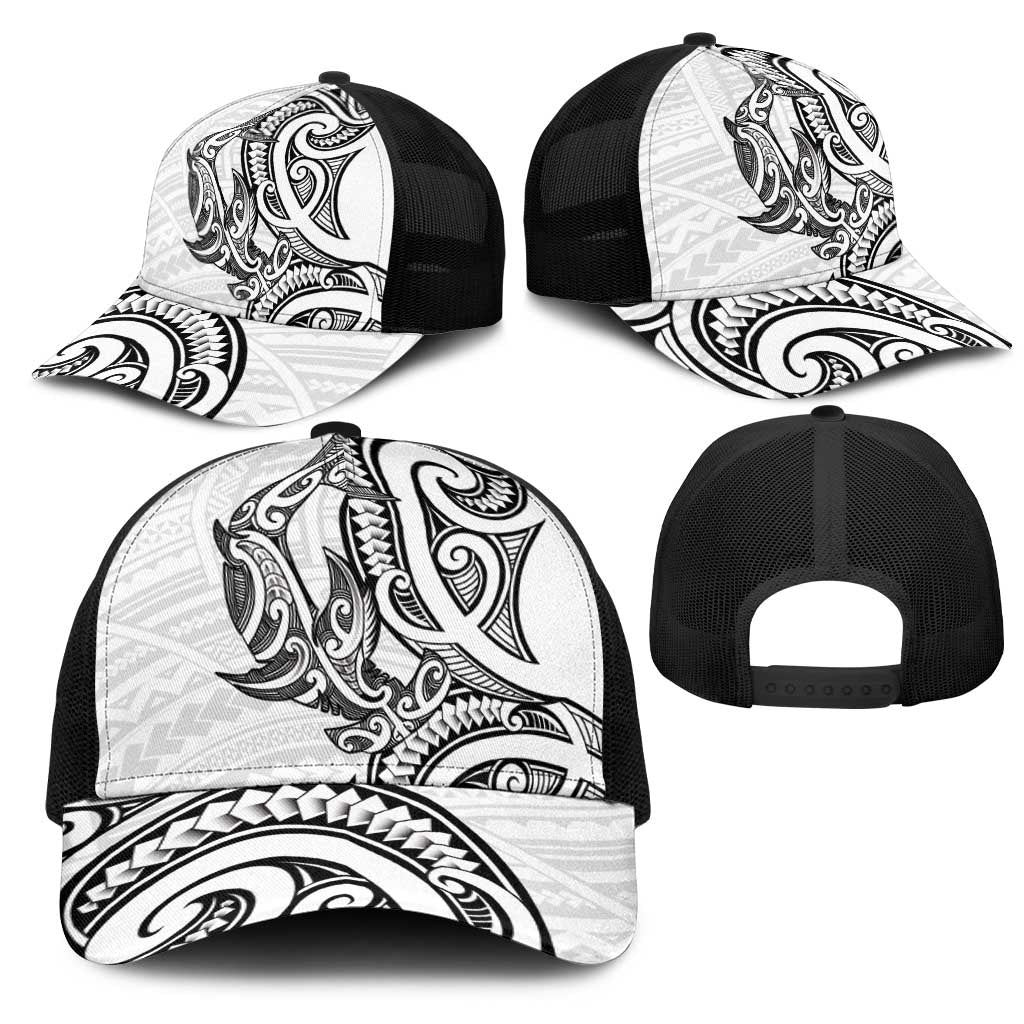 New Zealand Hammerhead Shark Mesh Trucker Cap Maori Haehae Mangopare White - Polynesian Pride