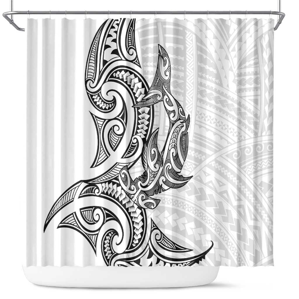New Zealand Hammerhead Shark Shower Curtain Maori Haehae Mangopare White - Polynesian Pride