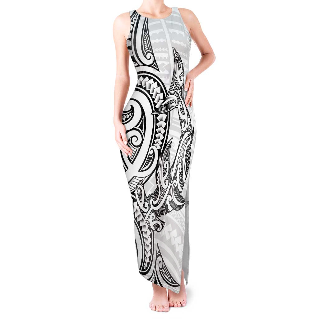 New Zealand Hammerhead Shark Tank Maxi Dress Maori Haehae Mangopare White - Polynesian Pride