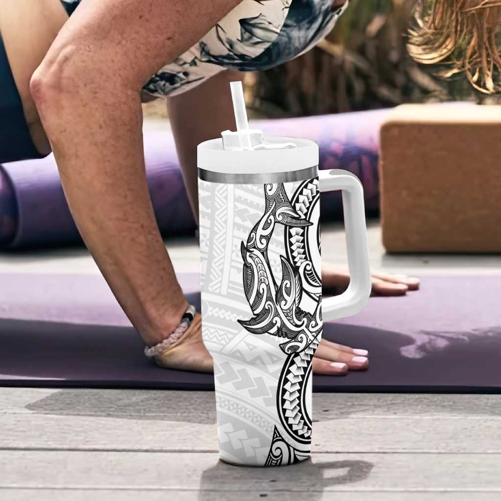 New Zealand Hammerhead Shark Tumbler With Handle Maori Haehae Mangopare White - Polynesian Pride