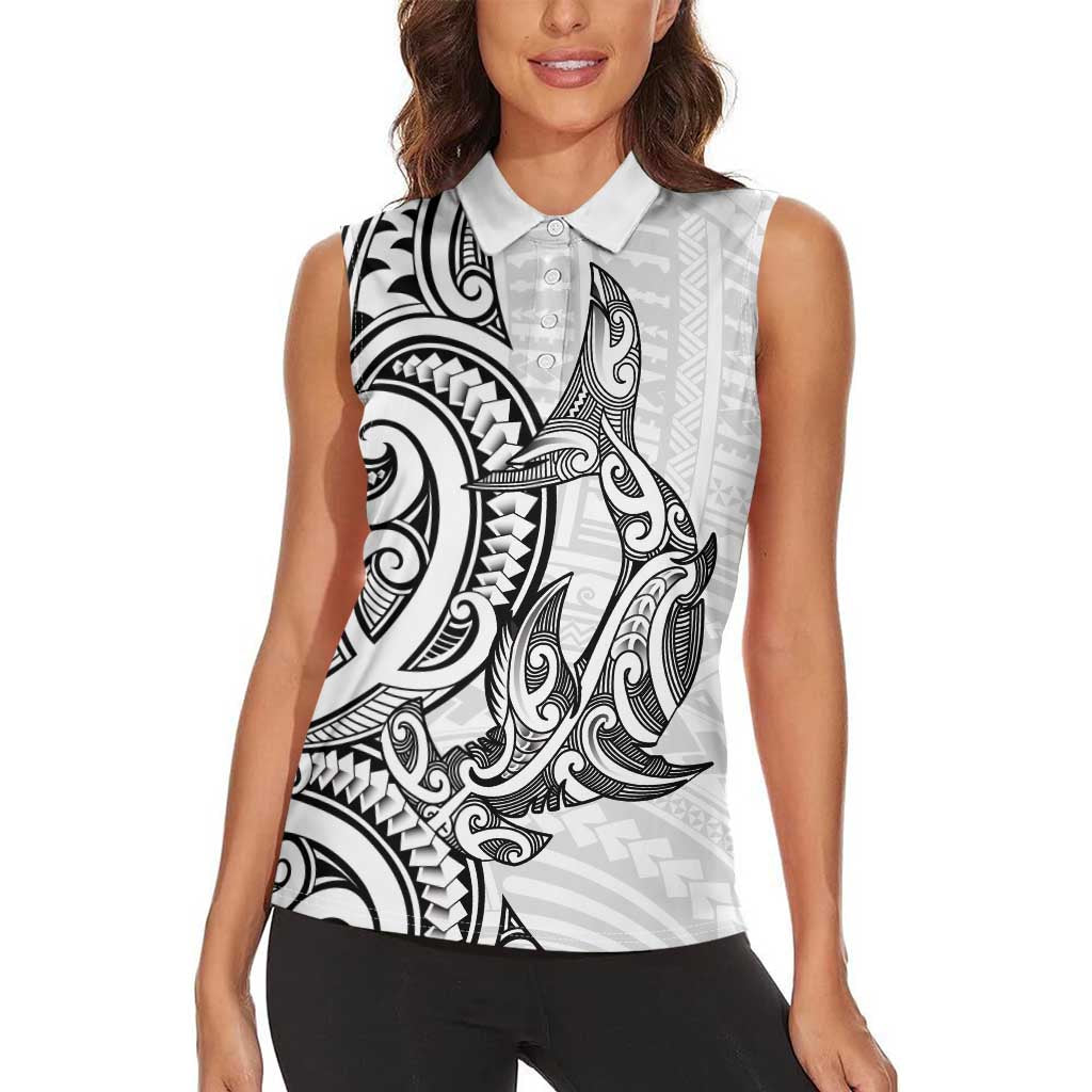 New Zealand Hammerhead Shark Women Sleeveless Polo Shirt Maori Haehae Mangopare White LT14 - Polynesian Pride