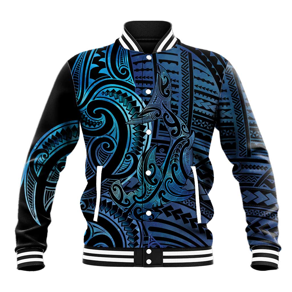 New Zealand Hammerhead Shark Baseball Jacket Maori Haehae Mangopare Galaxy - Polynesian Pride