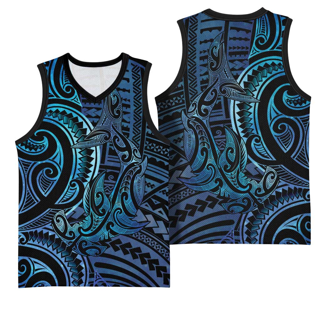 New Zealand Hammerhead Shark Basketball Jersey Maori Haehae Mangopare Galaxy - Polynesian Pride