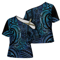 New Zealand Hammerhead Shark Cross Shoulder Shirt Maori Haehae Mangopare Galaxy - Polynesian Pride