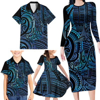 New Zealand Hammerhead Shark Family Matching Long Sleeve Bodycon Dress and Hawaiian Shirt Maori Haehae Mangopare Galaxy LT14 - Polynesian Pride