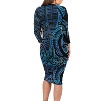 New Zealand Hammerhead Shark Family Matching Long Sleeve Bodycon Dress and Hawaiian Shirt Maori Haehae Mangopare Galaxy LT14 - Polynesian Pride