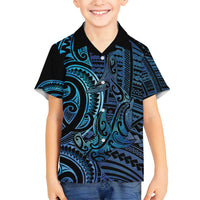 New Zealand Hammerhead Shark Family Matching Long Sleeve Bodycon Dress and Hawaiian Shirt Maori Haehae Mangopare Galaxy LT14 Son's Shirt Blue - Polynesian Pride