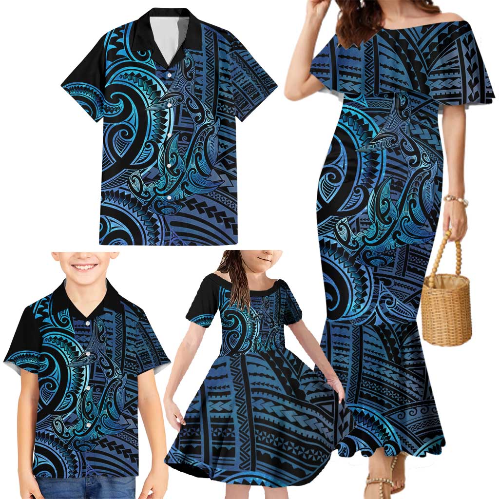 New Zealand Hammerhead Shark Family Matching Mermaid Dress and Hawaiian Shirt Maori Haehae Mangopare Galaxy LT14 - Polynesian Pride