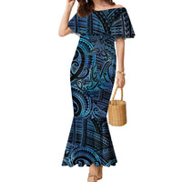 New Zealand Hammerhead Shark Family Matching Mermaid Dress and Hawaiian Shirt Maori Haehae Mangopare Galaxy LT14 Mom's Dress Blue - Polynesian Pride