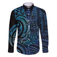 New Zealand Hammerhead Shark Family Matching Off The Shoulder Long Sleeve Dress and Hawaiian Shirt Maori Haehae Mangopare Galaxy LT14 Dad's Shirt - Long Sleeve Blue - Polynesian Pride