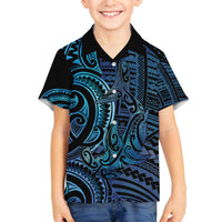New Zealand Hammerhead Shark Family Matching Off The Shoulder Long Sleeve Dress and Hawaiian Shirt Maori Haehae Mangopare Galaxy LT14 Son's Shirt Blue - Polynesian Pride