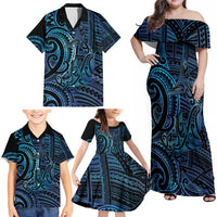 New Zealand Hammerhead Shark Family Matching Off Shoulder Maxi Dress and Hawaiian Shirt Maori Haehae Mangopare Galaxy LT14 - Polynesian Pride