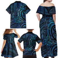 New Zealand Hammerhead Shark Family Matching Off Shoulder Maxi Dress and Hawaiian Shirt Maori Haehae Mangopare Galaxy LT14 - Polynesian Pride