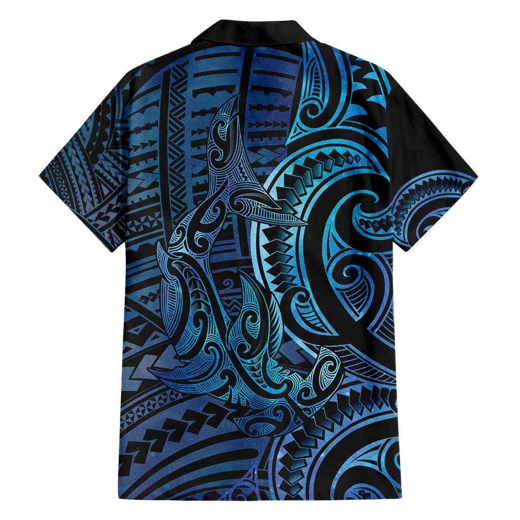 New Zealand Hammerhead Shark Family Matching Off Shoulder Maxi Dress and Hawaiian Shirt Maori Haehae Mangopare Galaxy LT14 - Polynesian Pride