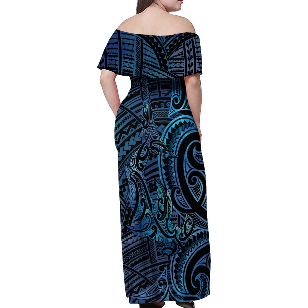 New Zealand Hammerhead Shark Family Matching Off Shoulder Maxi Dress and Hawaiian Shirt Maori Haehae Mangopare Galaxy LT14 - Polynesian Pride