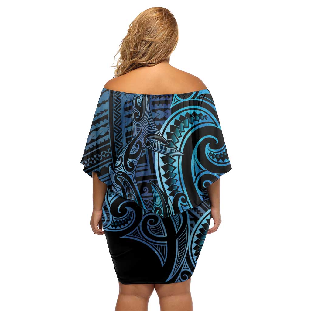 New Zealand Hammerhead Shark Family Matching Off Shoulder Short Dress and Hawaiian Shirt Maori Haehae Mangopare Galaxy LT14 - Polynesian Pride