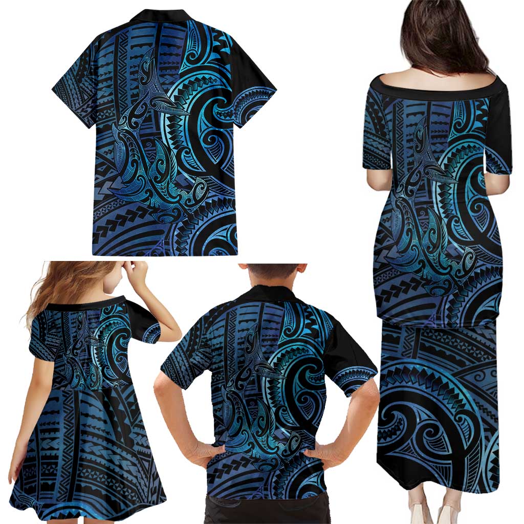 New Zealand Hammerhead Shark Family Matching Puletasi and Hawaiian Shirt Maori Haehae Mangopare Galaxy LT14 - Polynesian Pride