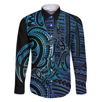 New Zealand Hammerhead Shark Family Matching Puletasi and Hawaiian Shirt Maori Haehae Mangopare Galaxy LT14 Dad's Shirt - Long Sleeve Blue - Polynesian Pride