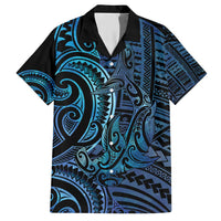 New Zealand Hammerhead Shark Family Matching Short Sleeve Bodycon Dress and Hawaiian Shirt Maori Haehae Mangopare Galaxy LT14 Dad's Shirt - Short Sleeve Blue - Polynesian Pride