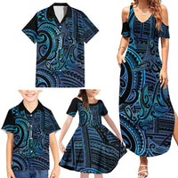 New Zealand Hammerhead Shark Family Matching Summer Maxi Dress and Hawaiian Shirt Maori Haehae Mangopare Galaxy LT14 - Polynesian Pride