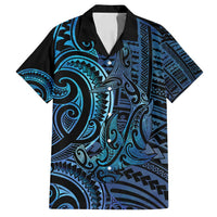 New Zealand Hammerhead Shark Family Matching Tank Maxi Dress and Hawaiian Shirt Maori Haehae Mangopare Galaxy LT14 Dad's Shirt - Short Sleeve Blue - Polynesian Pride