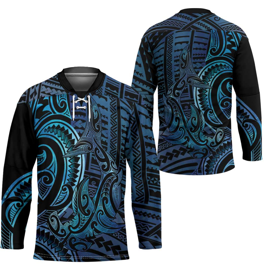 New Zealand Hammerhead Shark Hockey Jersey Maori Haehae Mangopare Galaxy - Polynesian Pride