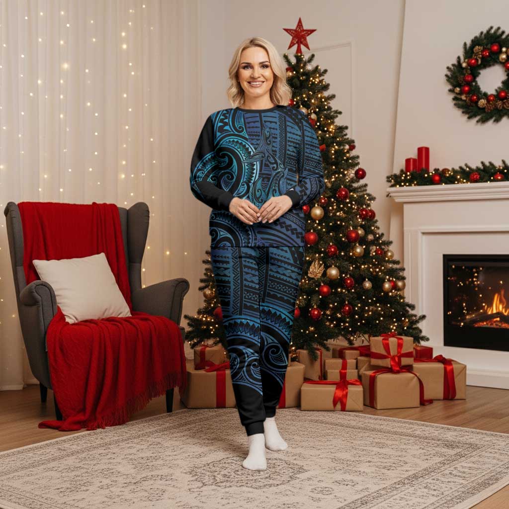 New Zealand Hammerhead Shark Christmas Pajama Set Maori Haehae Mangopare Galaxy - Polynesian Pride