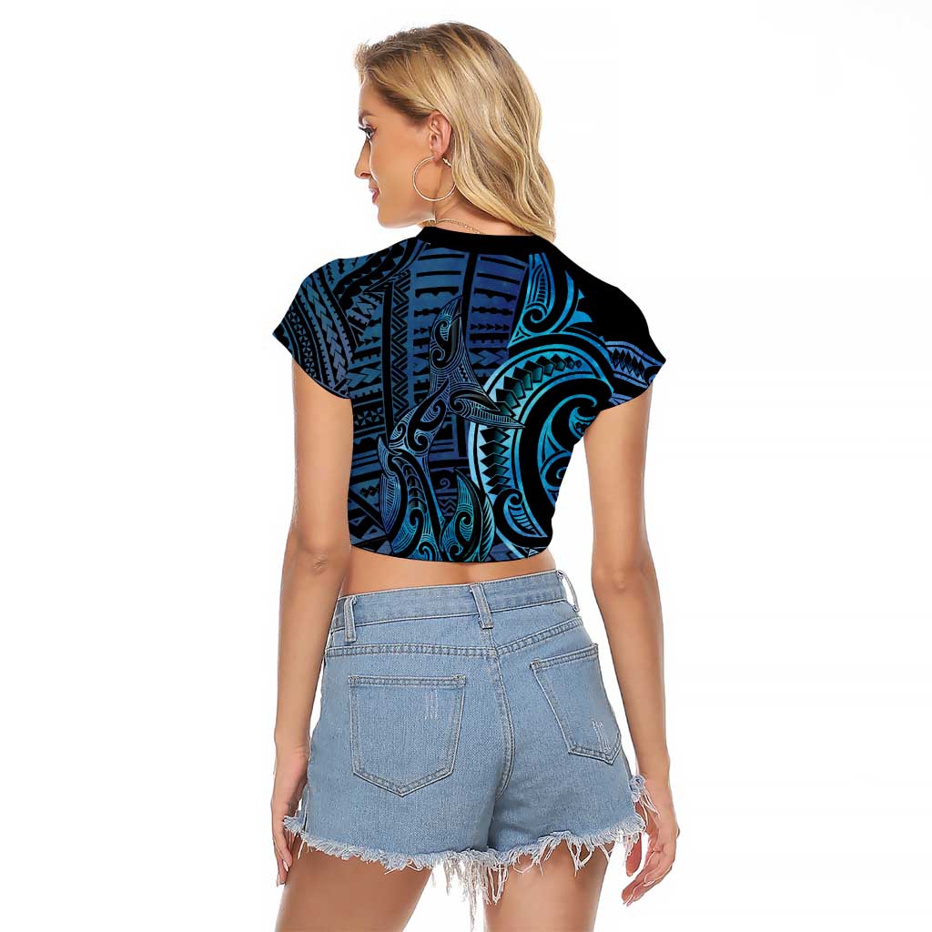 New Zealand Hammerhead Shark Raglan Cropped T Shirt Maori Haehae Mangopare Galaxy - Polynesian Pride