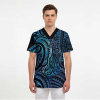 New Zealand Hammerhead Shark Scrub Top Maori Haehae Mangopare Galaxy - Polynesian Pride
