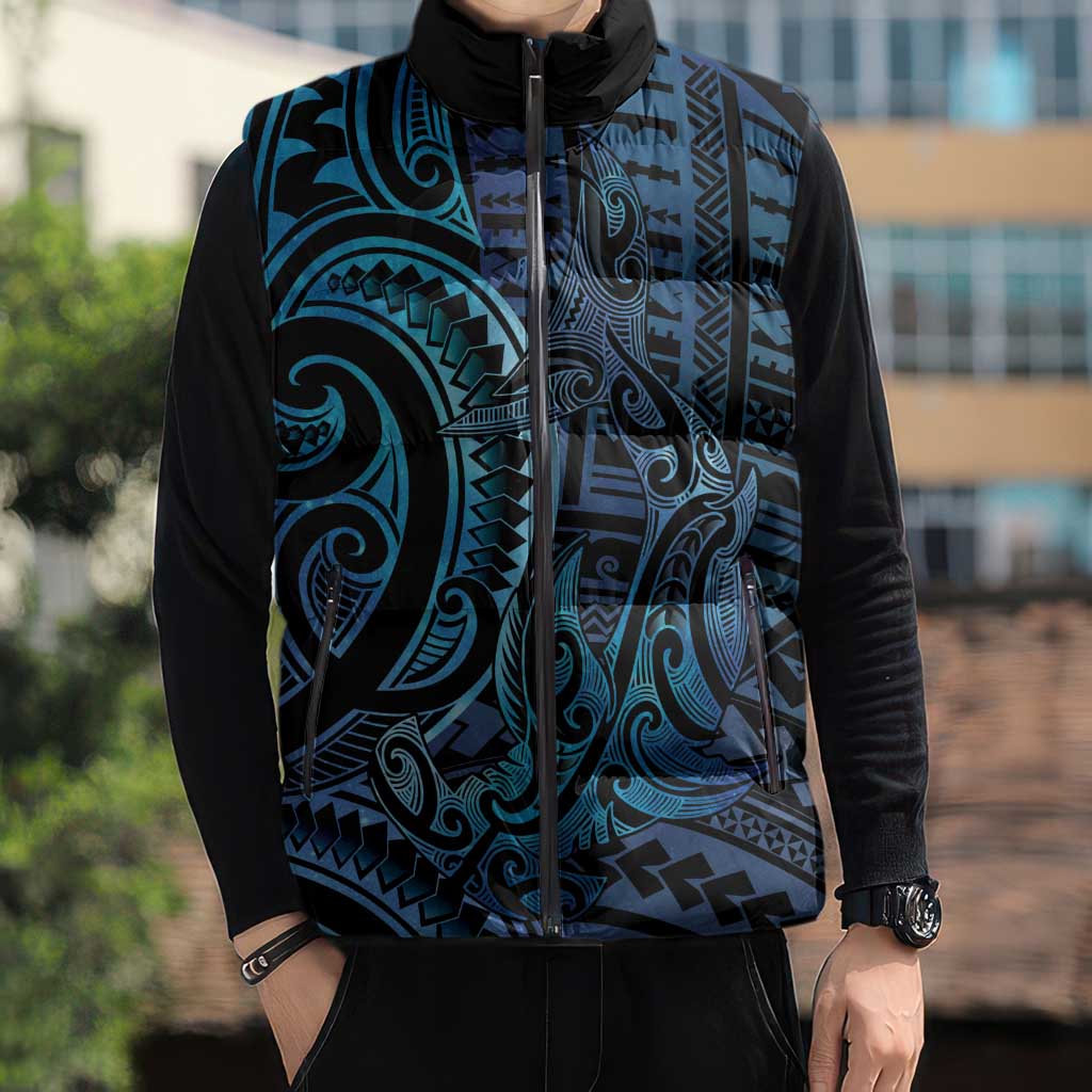 New Zealand Hammerhead Shark Sleeveless Puffer Jacket Maori Haehae Mangopare Galaxy - Polynesian Pride