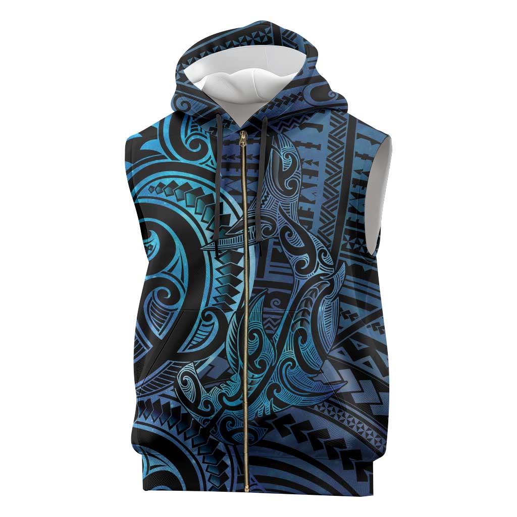 New Zealand Hammerhead Shark Sleeveless Zip Hoodie Maori Haehae Mangopare Galaxy - Polynesian Pride