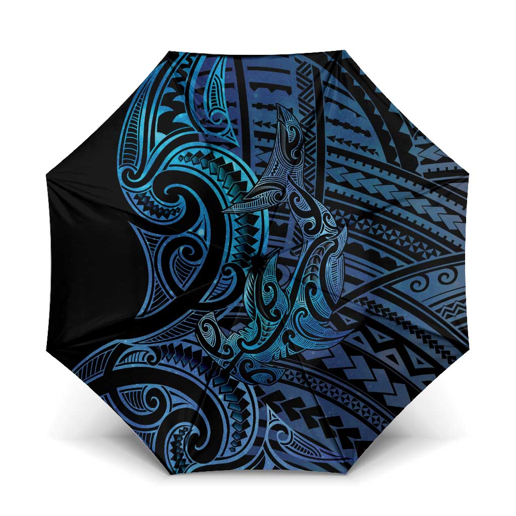 New Zealand Hammerhead Shark Umbrella Maori Haehae Mangopare Galaxy LT14 One Size Folded 11.42 inch Opened Diameter 37.4 inch Blue - Polynesian Pride