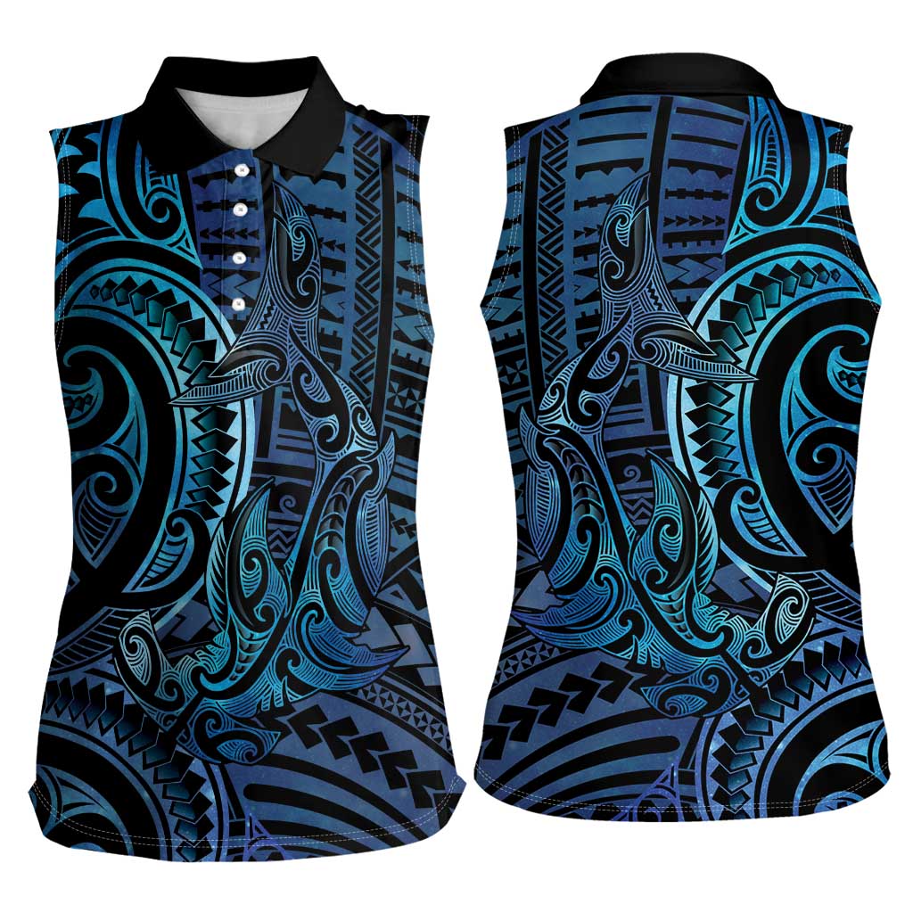 New Zealand Hammerhead Shark Women Sleeveless Polo Shirt Maori Haehae Mangopare Galaxy LT14 - Polynesian Pride