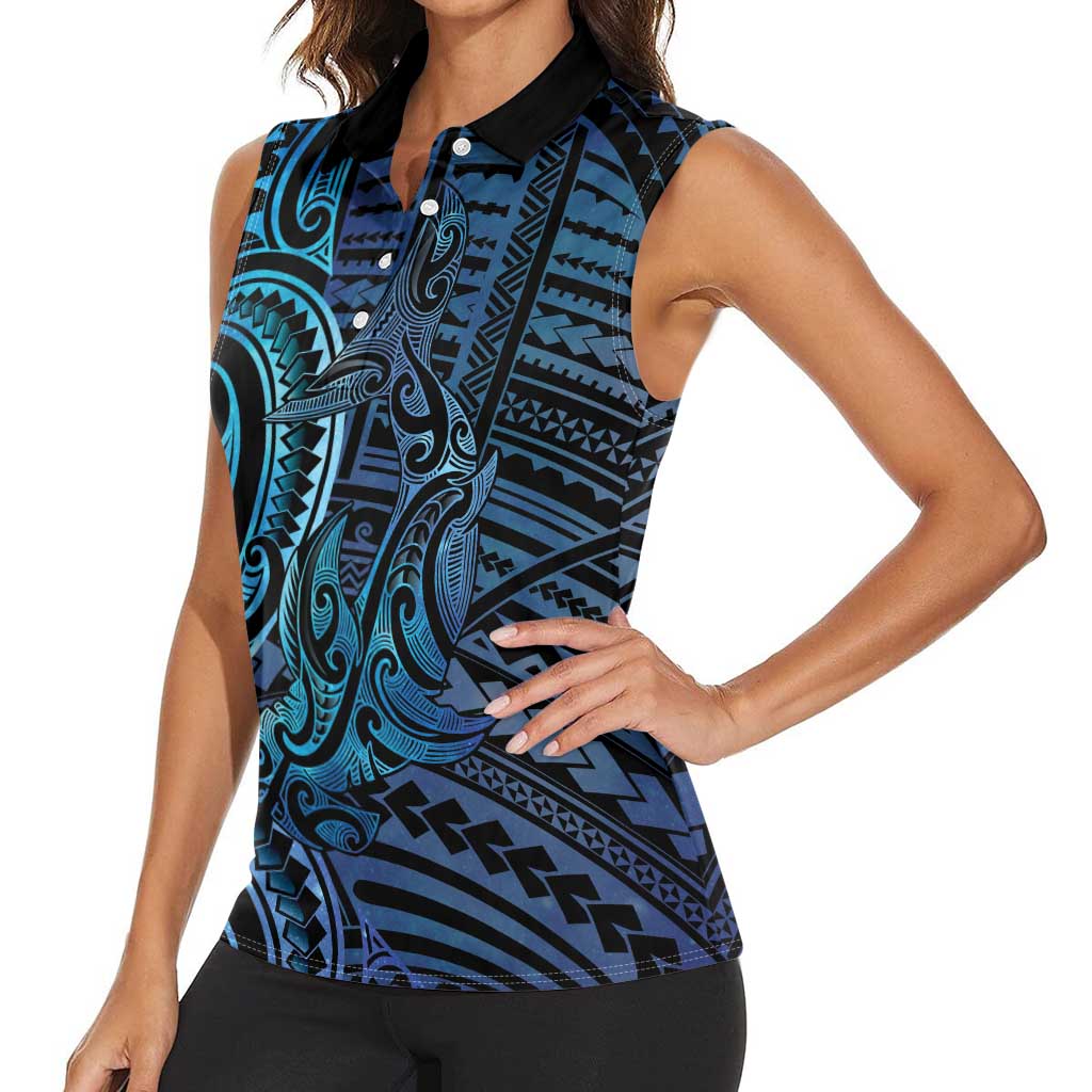 New Zealand Hammerhead Shark Women Sleeveless Polo Shirt Maori Haehae Mangopare Galaxy LT14 - Polynesian Pride