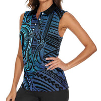 New Zealand Hammerhead Shark Women Sleeveless Polo Shirt Maori Haehae Mangopare Galaxy LT14 - Polynesian Pride