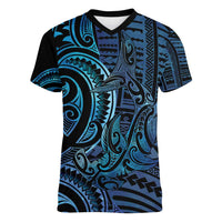 New Zealand Hammerhead Shark Women V-Neck T-Shirt Maori Haehae Mangopare Galaxy LT14 Female Blue - Polynesian Pride